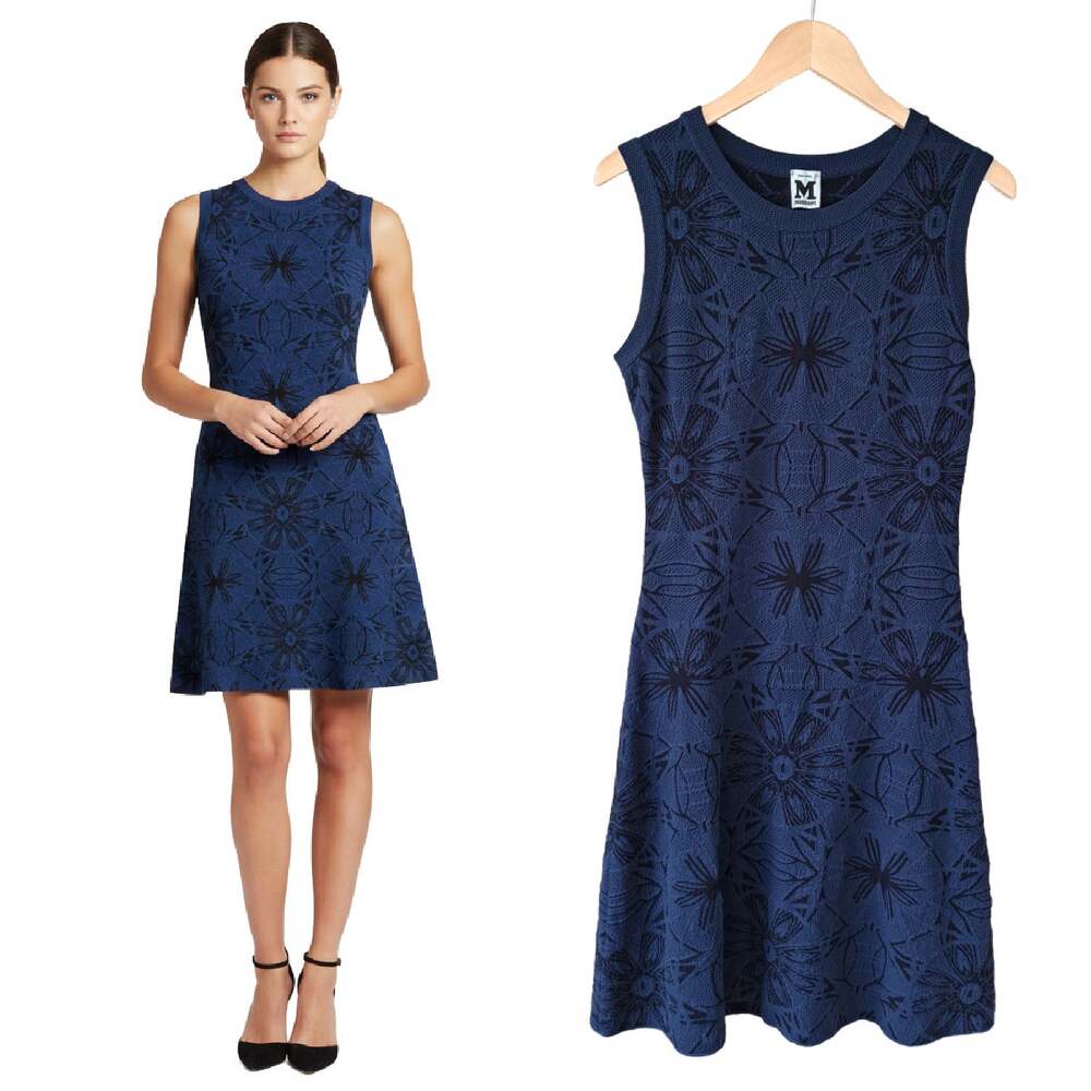 M MISSONI Sleeveless Stretch Knit Mini Dress Size 40 / 4 Blue Black Floral